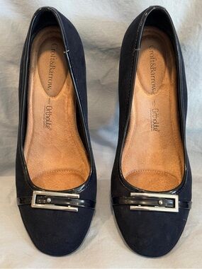 croft & barrow Black Suede Ballet Flats with Silver Buckle